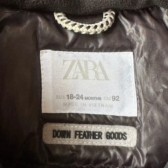 Zara Toddler Black Down Hooded Jacket size 18-24 Months - Picture 2 of 9